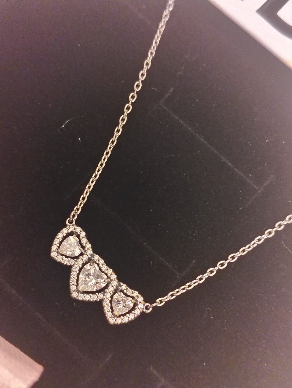 Pandora Silver Triple Heart Necklace with Sparkling Accents - Silver